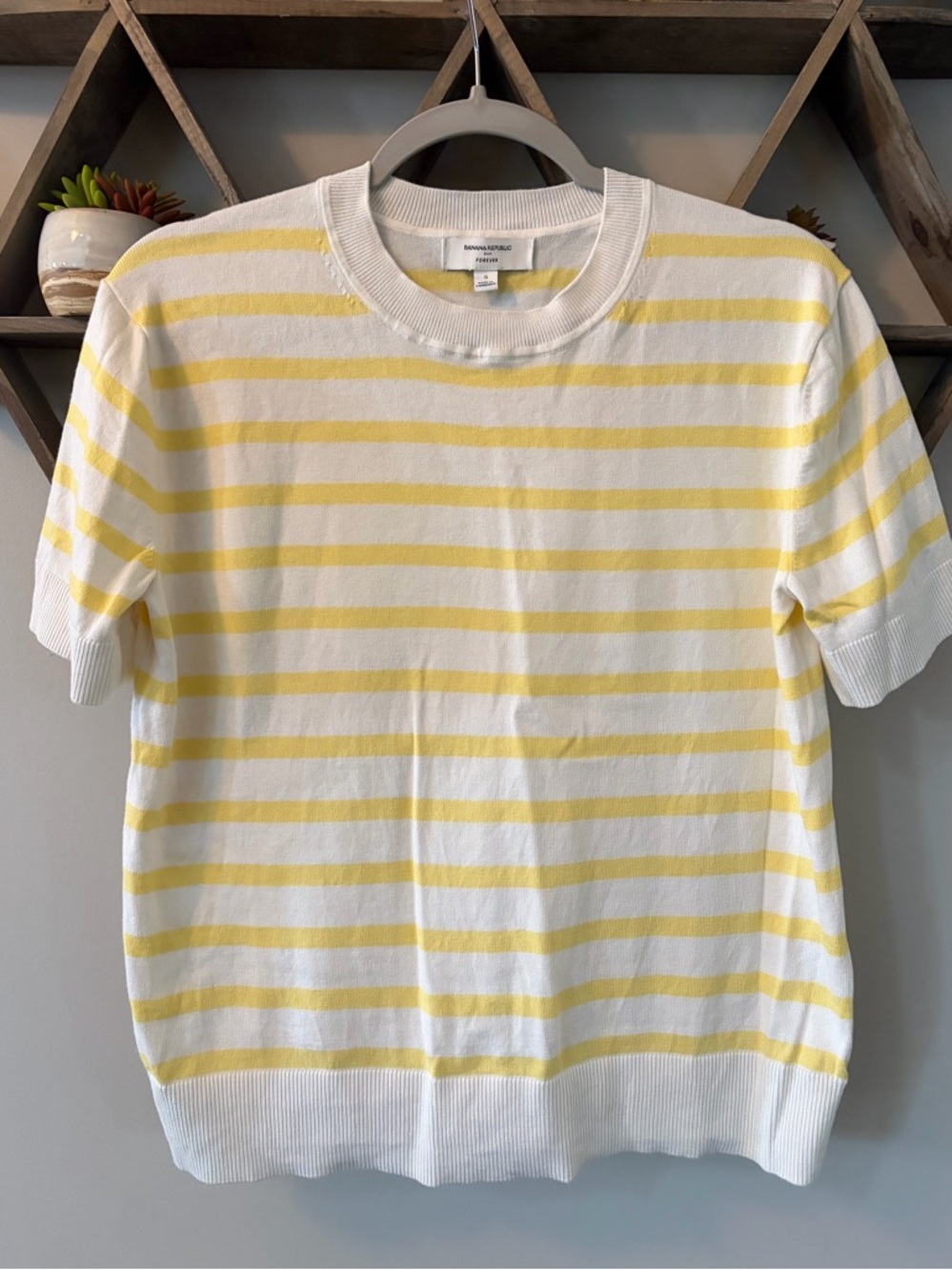 Banana Republic Factory lemon yellow and cream striped knit top. Size small.